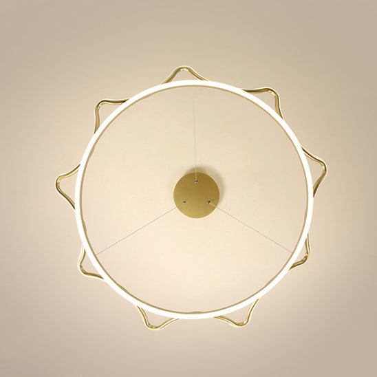 Modern Luxury LED Chandelier with Crown-Inspired Circular Iron & Aluminum Frame for Living Room