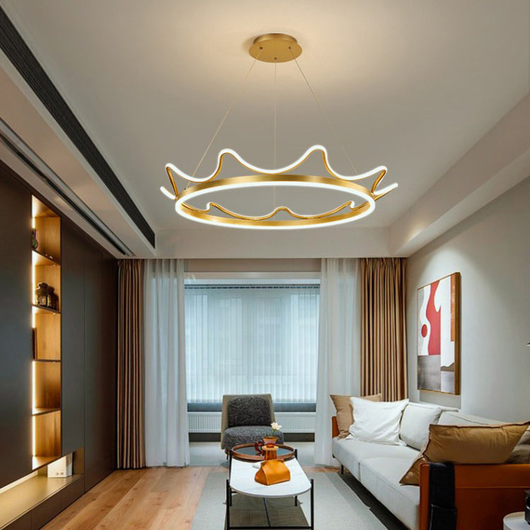 Modern Luxury LED Chandelier with Crown-Inspired Circular Iron & Aluminum Frame for Living Room