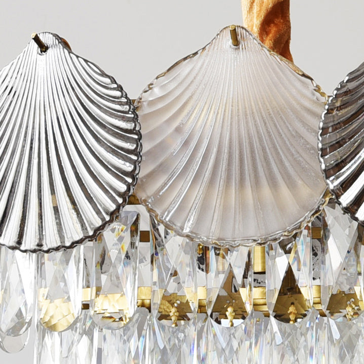 Lustre rectangulaire nordique contemporain à 8 lumières avec abat-jour en anneau de coquillage – Lumière de salle à manger en fer et verre 