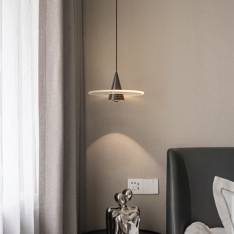 Modern Minimalist Cone Pendant Light – Iron & Aluminum LED Ceiling Fixture for Bedroom