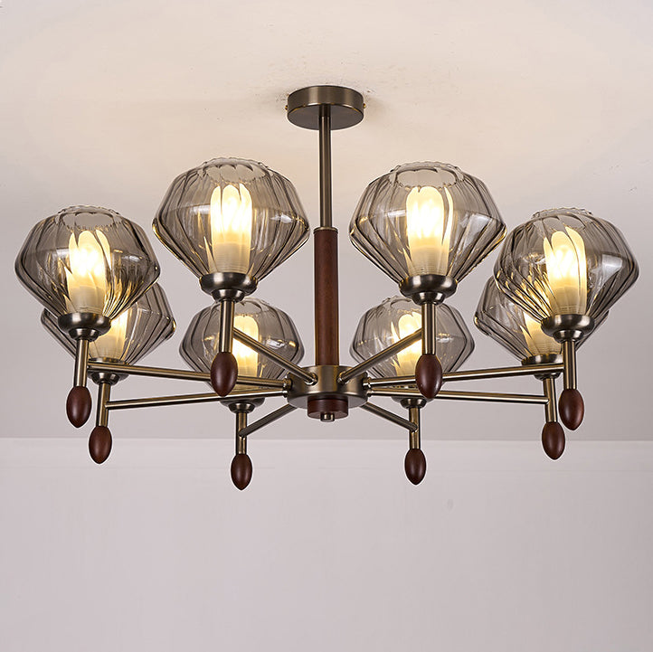 Lámpara de Araña Francesa Tradicional – Diseño de Diamante de 6/8 Luces en Metal, Madera Maciza y Vidrio para Sala de Estar 