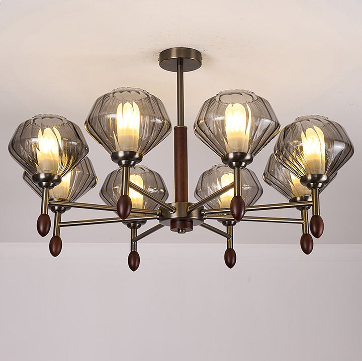 Lámpara de Araña Francesa Tradicional – Diseño de Diamante de 6/8 Luces en Metal, Madera Maciza y Vidrio para Sala de Estar 