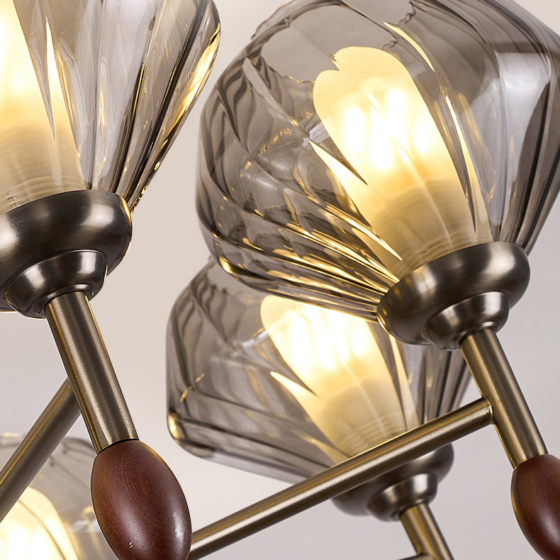 Lámpara de Araña Francesa Tradicional – Diseño de Diamante de 6/8 Luces en Metal, Madera Maciza y Vidrio para Sala de Estar 