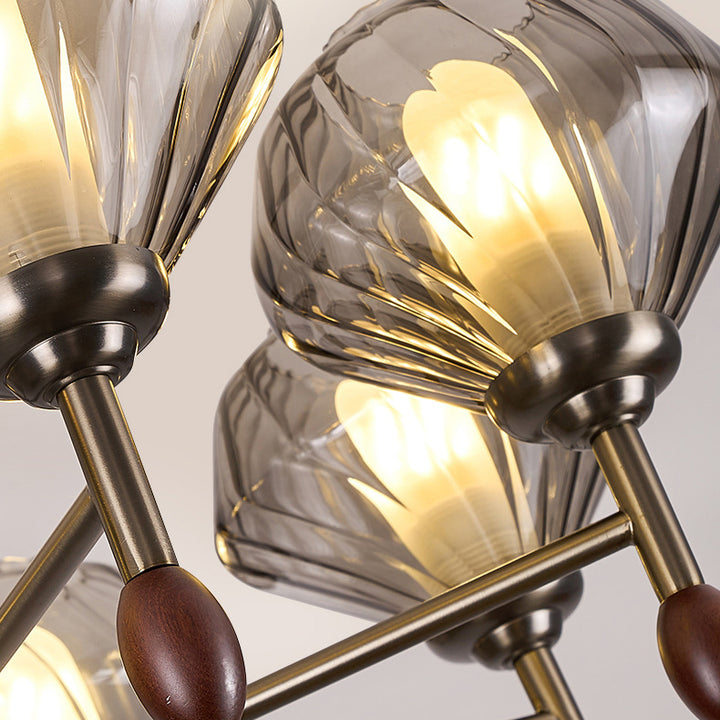 Lámpara de Araña Francesa Tradicional – Diseño de Diamante de 6/8 Luces en Metal, Madera Maciza y Vidrio para Sala de Estar 