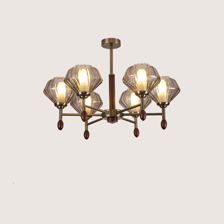 Lámpara de Araña Francesa Tradicional – Diseño de Diamante de 6/8 Luces en Metal, Madera Maciza y Vidrio para Sala de Estar 