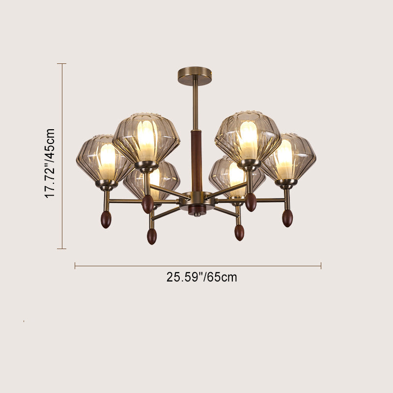 Lámpara de Araña Francesa Tradicional – Diseño de Diamante de 6/8 Luces en Metal, Madera Maciza y Vidrio para Sala de Estar 