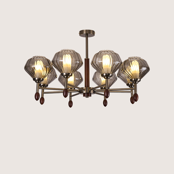Lámpara de Araña Francesa Tradicional – Diseño de Diamante de 6/8 Luces en Metal, Madera Maciza y Vidrio para Sala de Estar 