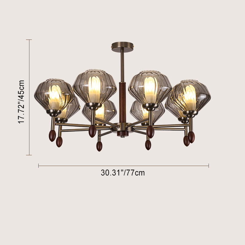 Lámpara de Araña Francesa Tradicional – Diseño de Diamante de 6/8 Luces en Metal, Madera Maciza y Vidrio para Sala de Estar 