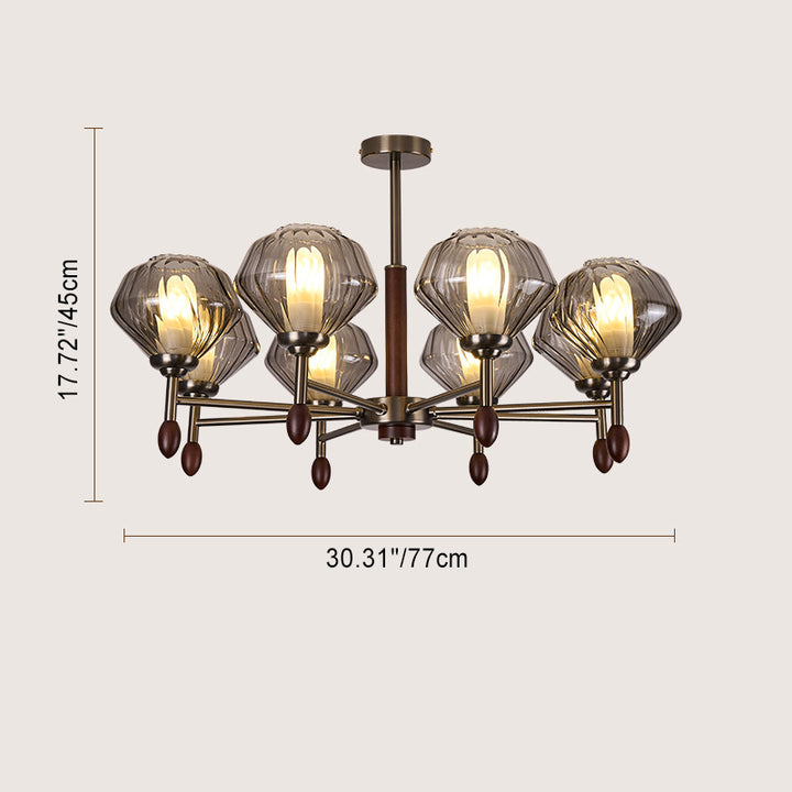 Lámpara de Araña Francesa Tradicional – Diseño de Diamante de 6/8 Luces en Metal, Madera Maciza y Vidrio para Sala de Estar 