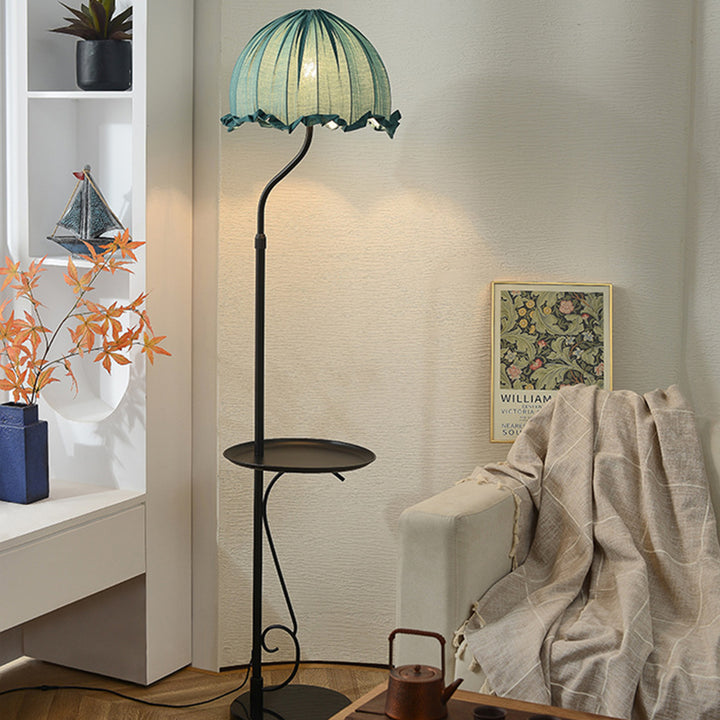 Lámpara de pie de tejido metálico tradicional francés con cúpula y 1 luz para sala de estar 