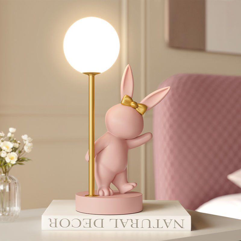 Zeitgenössische Kinder-Tischlampe – Cartoon-Kaninchen Keramik &amp; Metall LED-Licht für das Schlafzimmer 