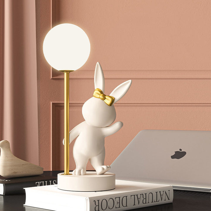 Zeitgenössische Kinder-Tischlampe – Cartoon-Kaninchen Keramik &amp; Metall LED-Licht für das Schlafzimmer 