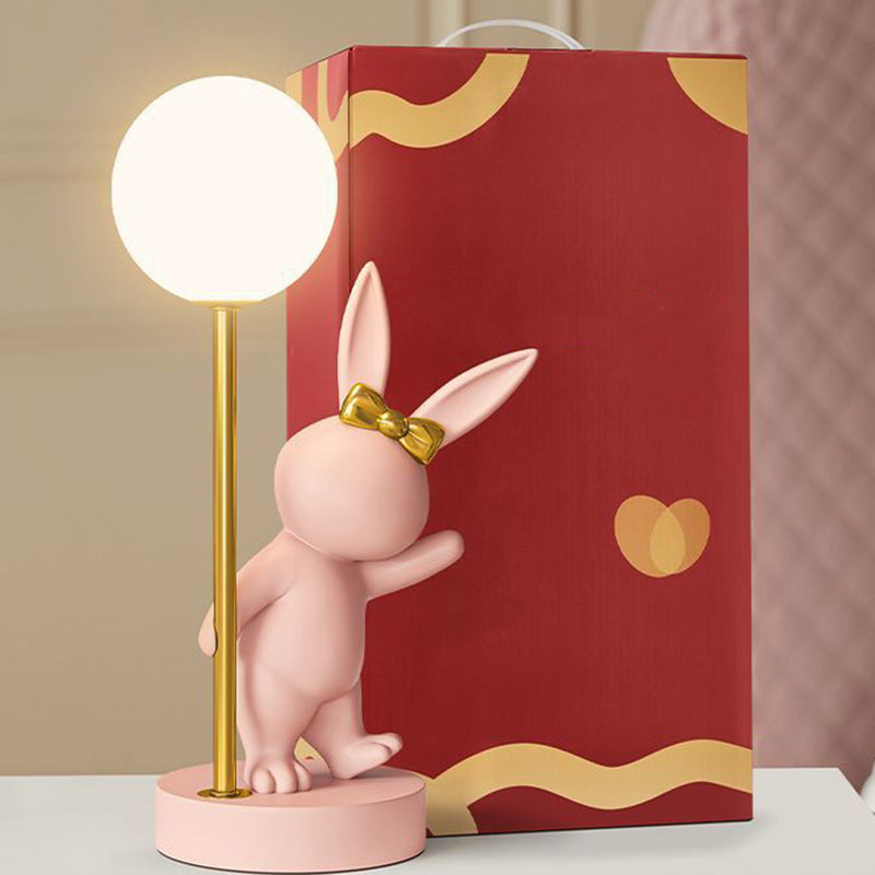 Zeitgenössische Kinder-Tischlampe – Cartoon-Kaninchen Keramik &amp; Metall LED-Licht für das Schlafzimmer 