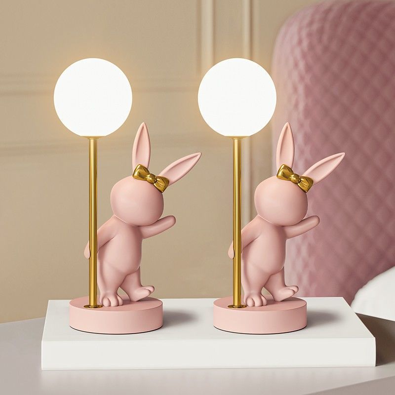 Zeitgenössische Kinder-Tischlampe – Cartoon-Kaninchen Keramik &amp; Metall LED-Licht für das Schlafzimmer 