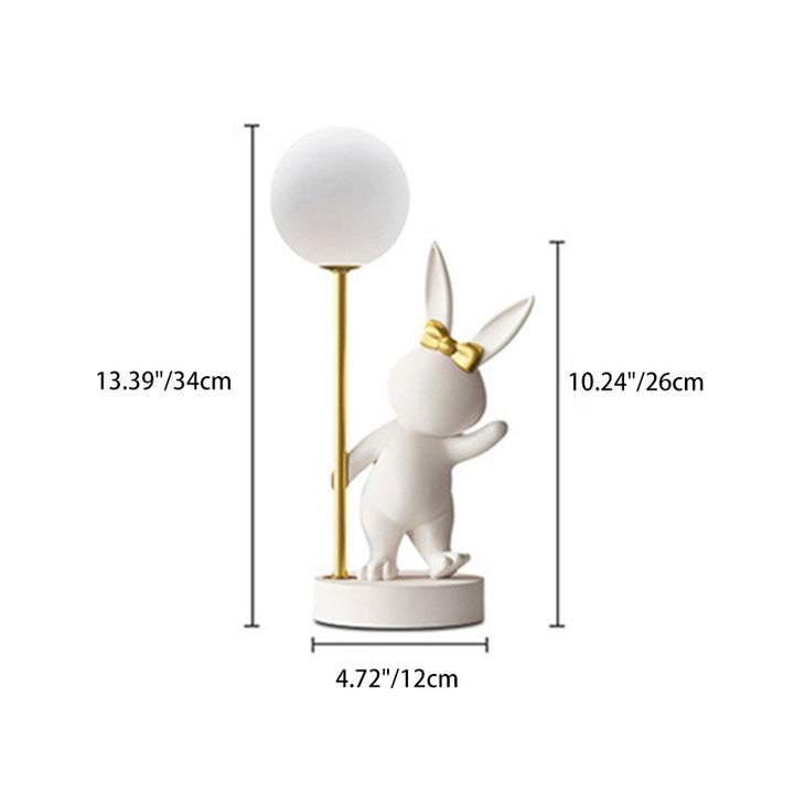 Lampe de Table Contemporaine pour Enfants – Lumière LED en Céramique & Métal en Forme de Lapin Cartoon pour Chambre 