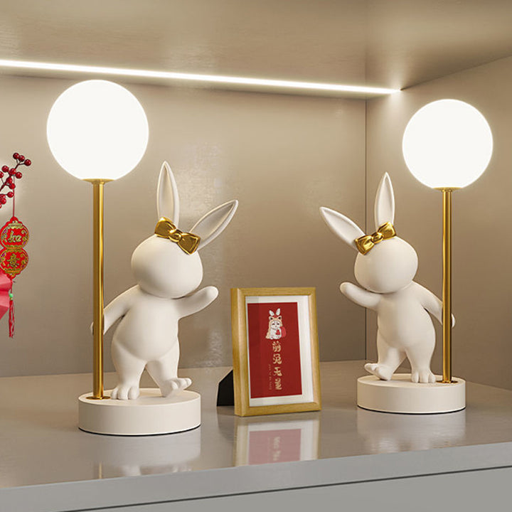 Zeitgenössische Kinder-Tischlampe – Cartoon-Kaninchen Keramik &amp; Metall LED-Licht für das Schlafzimmer 