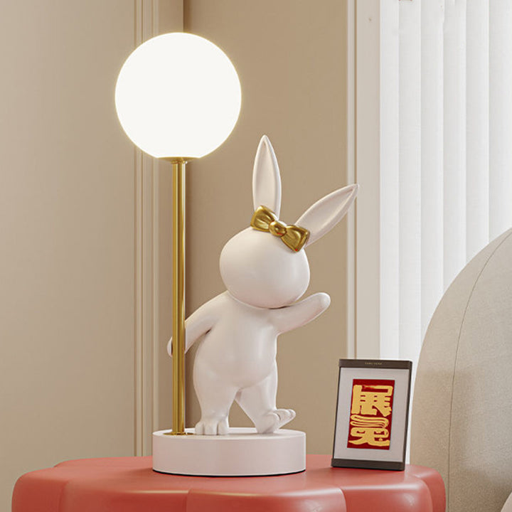 Lampe de Table Contemporaine pour Enfants – Lumière LED en Céramique & Métal en Forme de Lapin Cartoon pour Chambre 