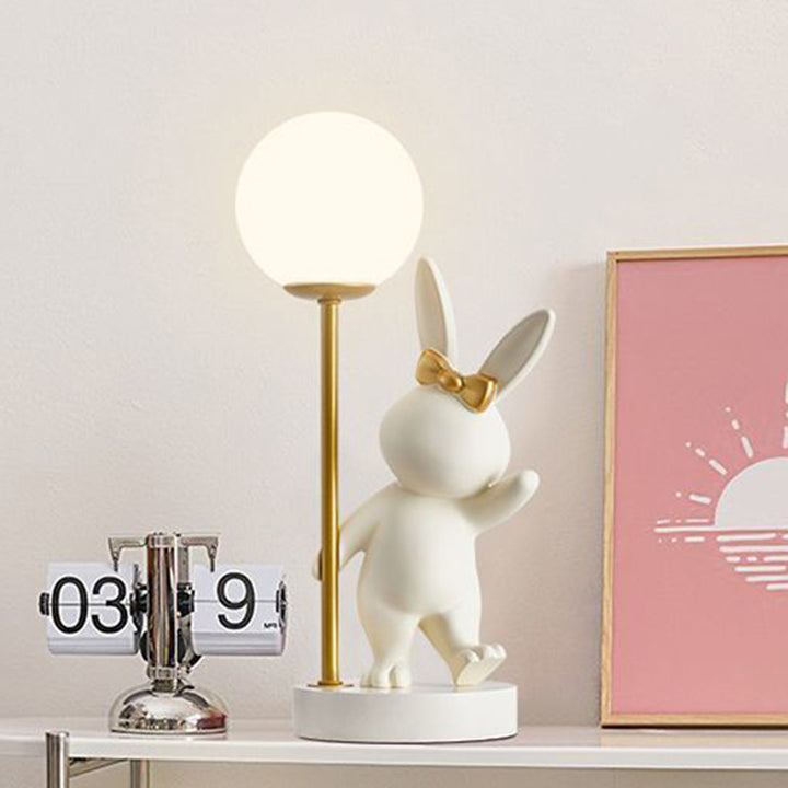 Zeitgenössische Kinder-Tischlampe – Cartoon-Kaninchen Keramik &amp; Metall LED-Licht für das Schlafzimmer 