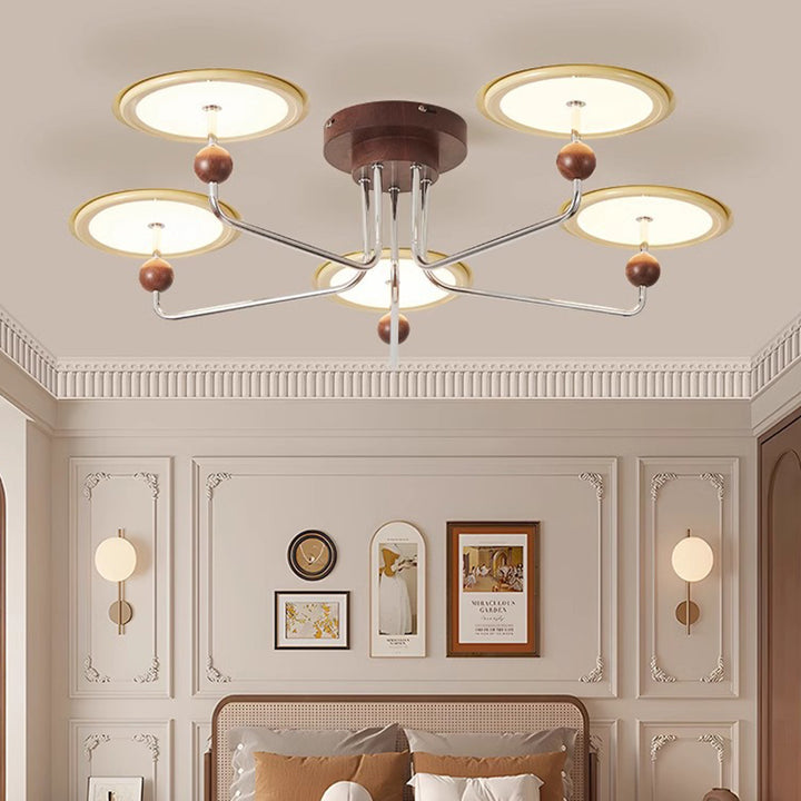 Lámpara de Techo LED Francesa Tradicional – Montaje Semi-empotrado en Forma de Platillo Volador en Metal y Acrílico para Dormitorio 