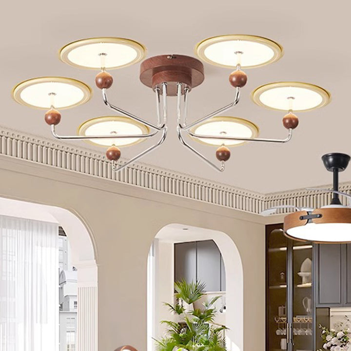 Lámpara de Techo LED Francesa Tradicional – Montaje Semi-empotrado en Forma de Platillo Volador en Metal y Acrílico para Dormitorio 