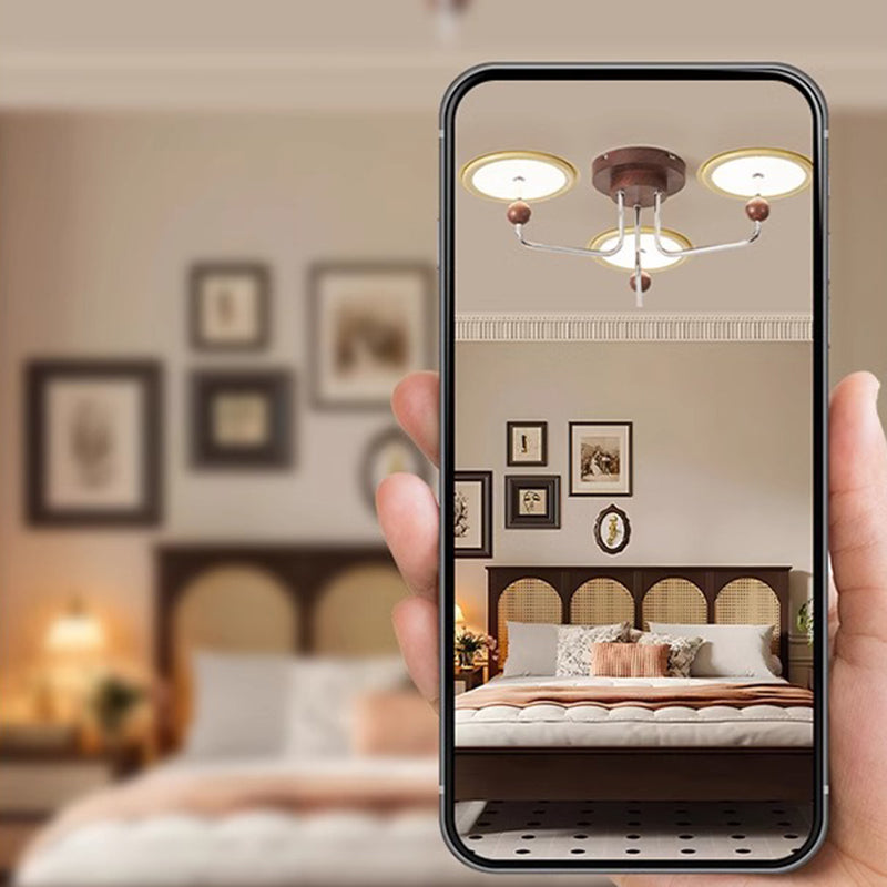 ضوء سقف شبه مثبت بمصباح LED أكريليك معدني على شكل صحن طائر فرنسي تقليدي لغرفة النوم 