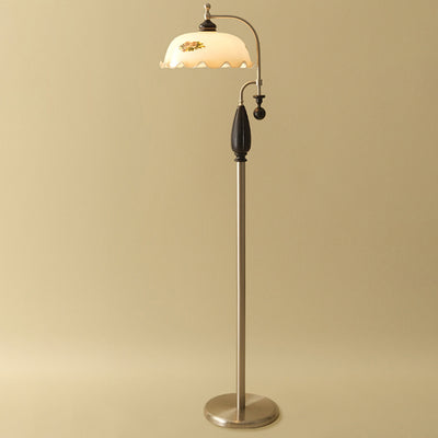 Traditionelle chinesische Kuppelglas-Asche-Holz-Metall-Stehlampe mit 1 Licht für Wohnzimmer 
