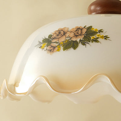 Traditionelle chinesische Kuppelglas-Asche-Holz-Metall-Stehlampe mit 1 Licht für Wohnzimmer 