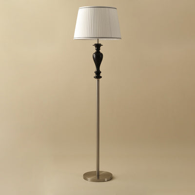 Lámpara de pie de 1 luz de madera de fresno en forma de cono truncado francés tradicional con tela y metal para sala de estar 