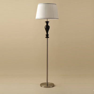 Lámpara de pie de 1 luz de madera de fresno en forma de cono truncado francés tradicional con tela y metal para sala de estar 
