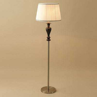 Lámpara de pie de 1 luz de madera de fresno en forma de cono truncado francés tradicional con tela y metal para sala de estar 