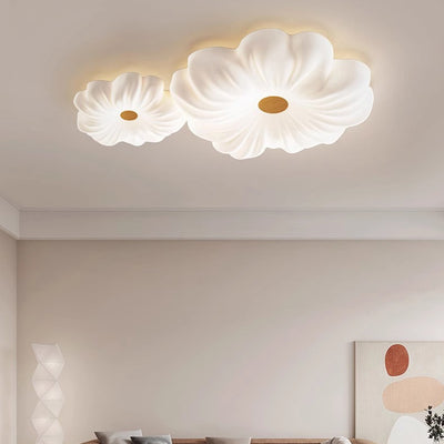 Luz de techo LED contemporánea creativa de flores – Montaje al ras en hierro y PE para dormitorio 