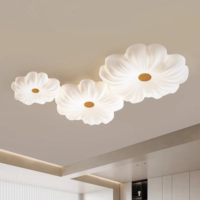 Luz de techo LED contemporánea creativa de flores – Montaje al ras en hierro y PE para dormitorio 