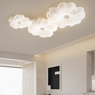 Luz de techo LED contemporánea creativa de flores – Montaje al ras en hierro y PE para dormitorio 