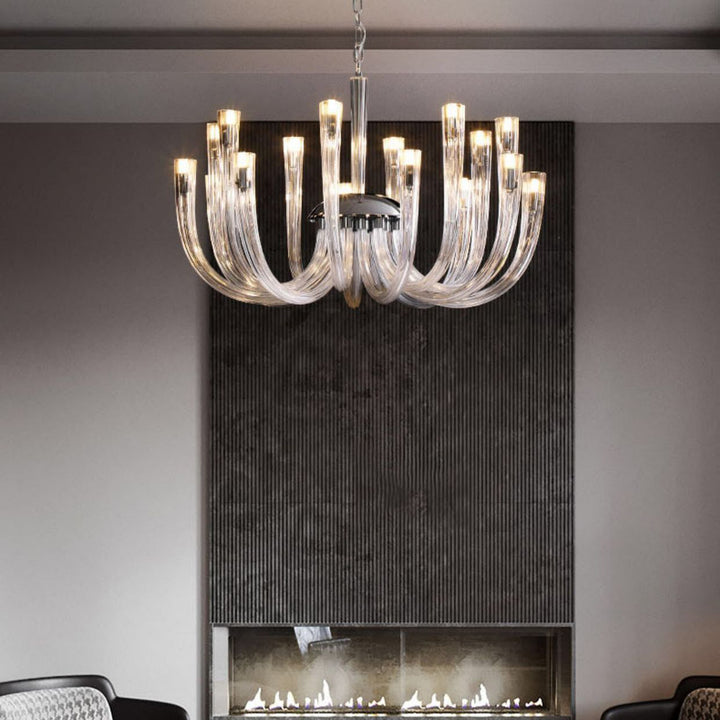 Contemporáneo Creativo Candelabro de Medusa – Lámpara de 12 Luces de Vidrio y Metal para Sala de Estar 