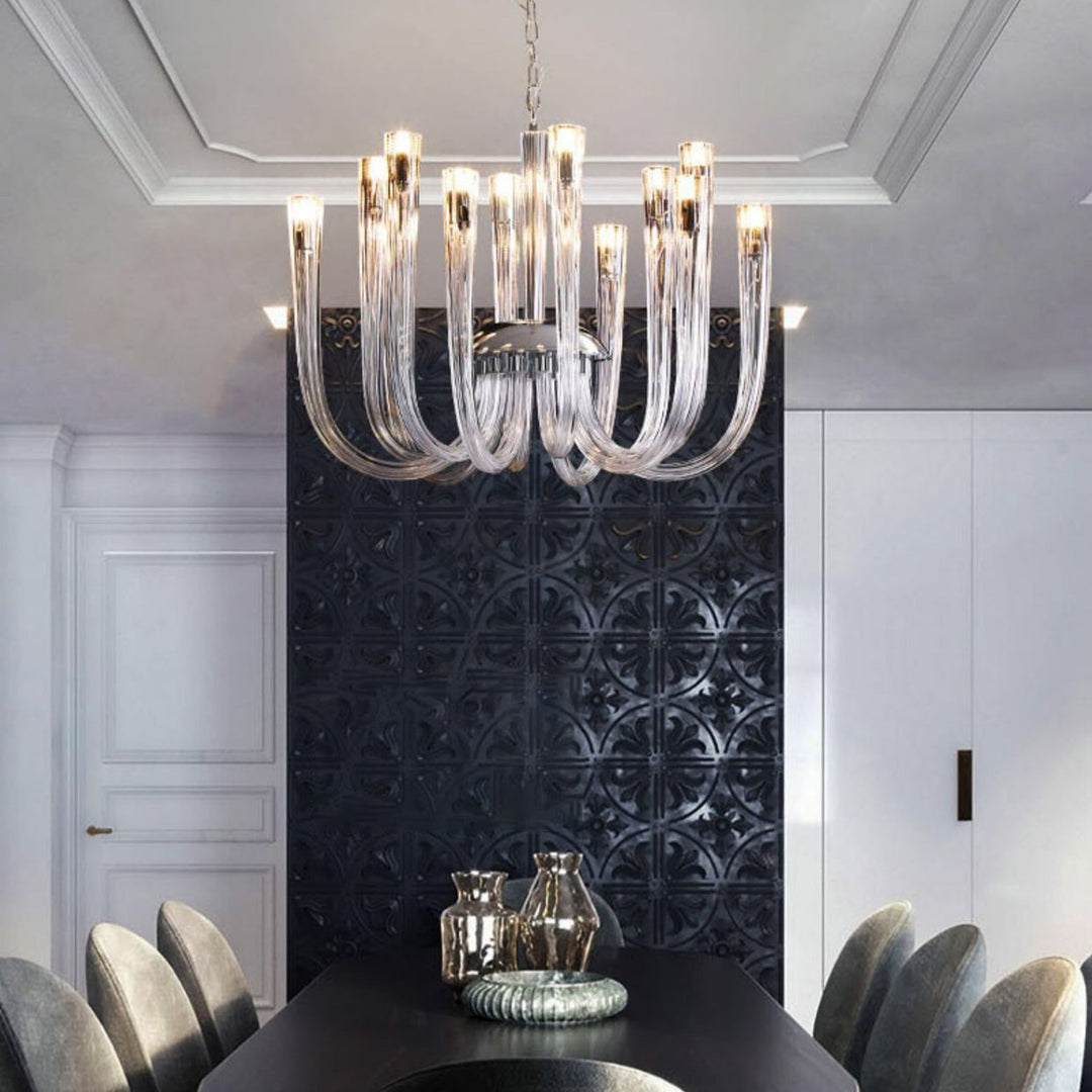 Contemporáneo Creativo Candelabro de Medusa – Lámpara de 12 Luces de Vidrio y Metal para Sala de Estar 
