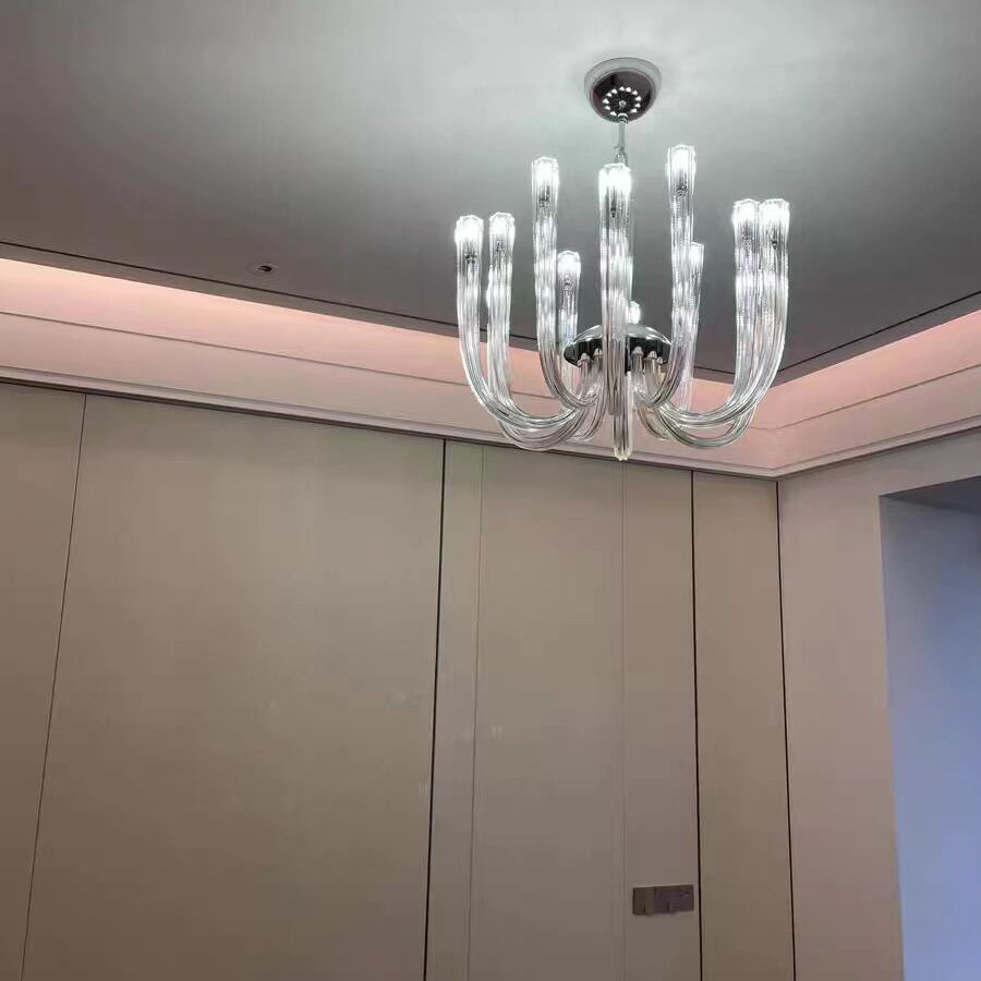 Contemporáneo Creativo Candelabro de Medusa – Lámpara de 12 Luces de Vidrio y Metal para Sala de Estar 