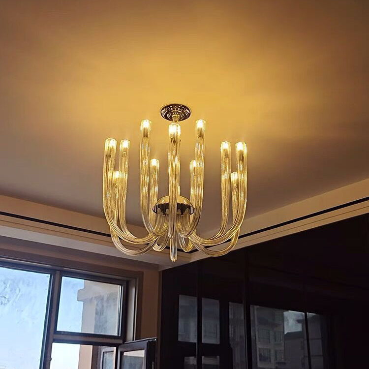 Contemporáneo Creativo Candelabro de Medusa – Lámpara de 12 Luces de Vidrio y Metal para Sala de Estar 