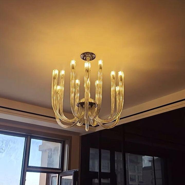 Contemporáneo Creativo Candelabro de Medusa – Lámpara de 12 Luces de Vidrio y Metal para Sala de Estar 