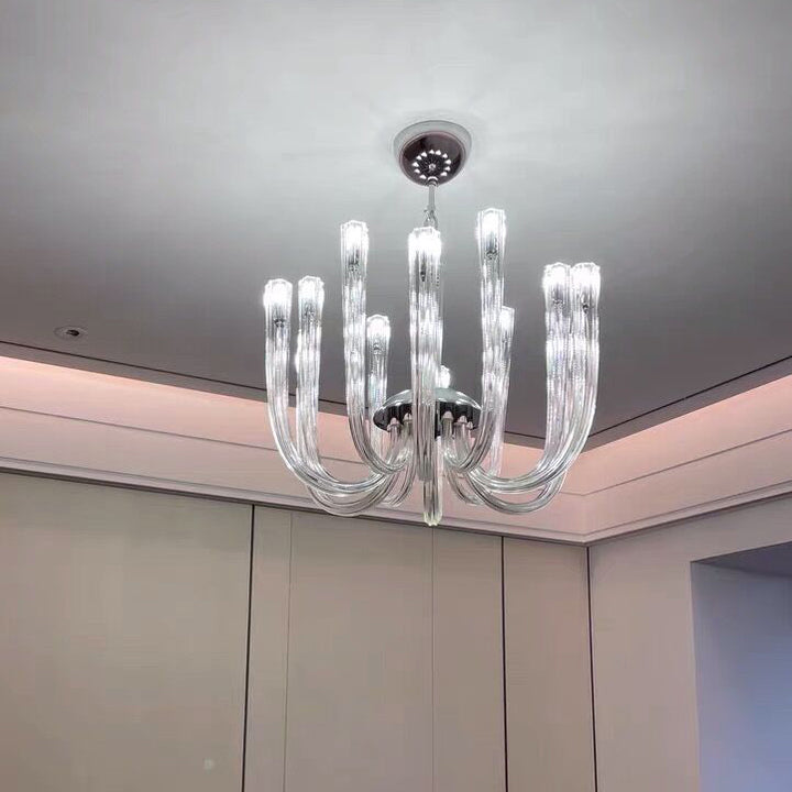 Contemporáneo Creativo Candelabro de Medusa – Lámpara de 12 Luces de Vidrio y Metal para Sala de Estar 