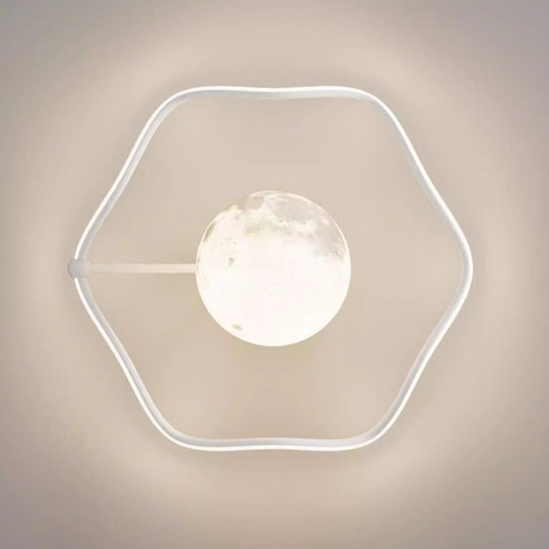 Contemporary Creative Moon LED Ceiling Light – Semi-Flush Mount in Iron, Acrylic &amp; Silicone for Bedroom