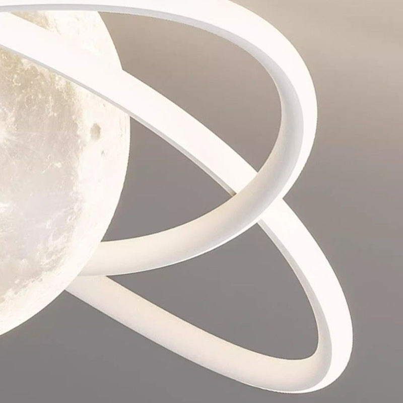 Contemporary Creative Moon LED Ceiling Light – Semi-Flush Mount in Iron, Acrylic &amp; Silicone for Bedroom