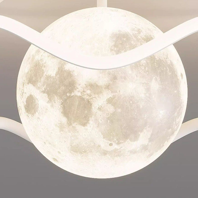 Contemporary Creative Moon LED Ceiling Light – Semi-Flush Mount in Iron, Acrylic &amp; Silicone for Bedroom