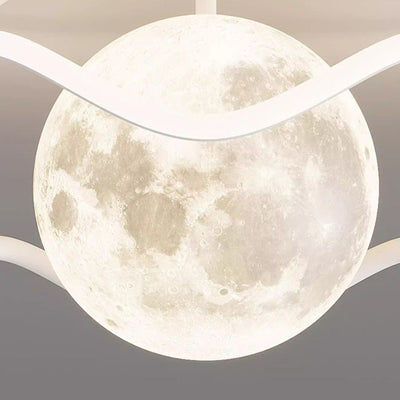 Zeitgenössische kreative Mond LED-Deckenleuchte – Halbeinbau in Eisen, Acryl & Silikon für das Schlafzimmer 