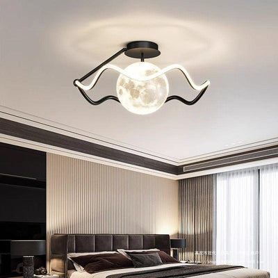 Zeitgenössische kreative Mond LED-Deckenleuchte – Halbeinbau in Eisen, Acryl & Silikon für das Schlafzimmer 
