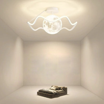Zeitgenössische kreative Mond LED-Deckenleuchte – Halbeinbau in Eisen, Acryl & Silikon für das Schlafzimmer 