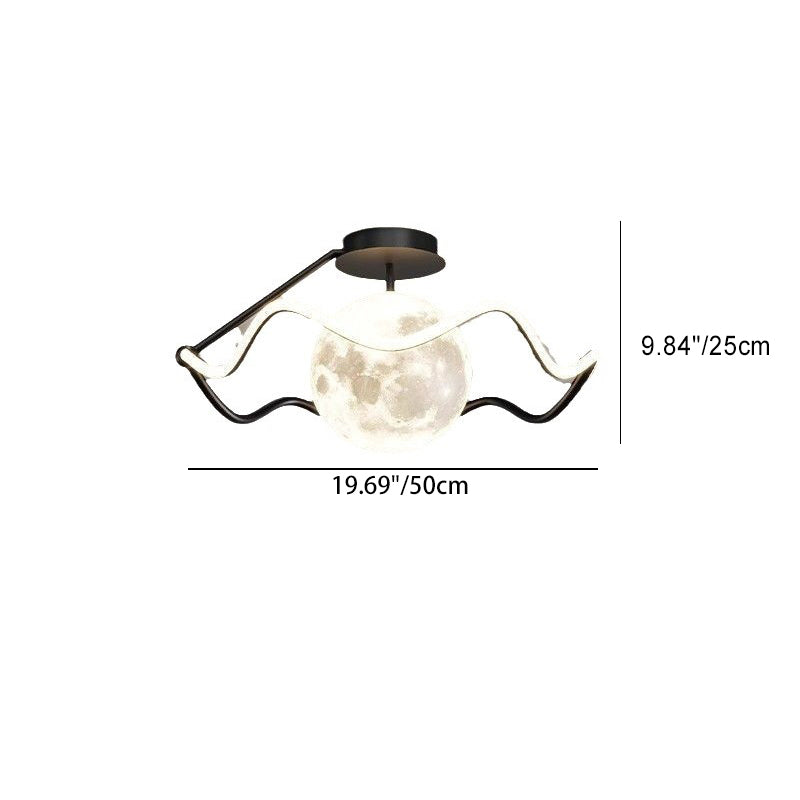 Contemporary Creative Moon LED Ceiling Light – Semi-Flush Mount in Iron, Acrylic &amp; Silicone for Bedroom