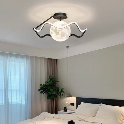 Zeitgenössische kreative Mond LED-Deckenleuchte – Halbeinbau in Eisen, Acryl & Silikon für das Schlafzimmer 