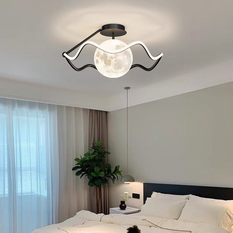 Zeitgenössische kreative Mond LED-Deckenleuchte – Halbeinbau in Eisen, Acryl & Silikon für das Schlafzimmer 
