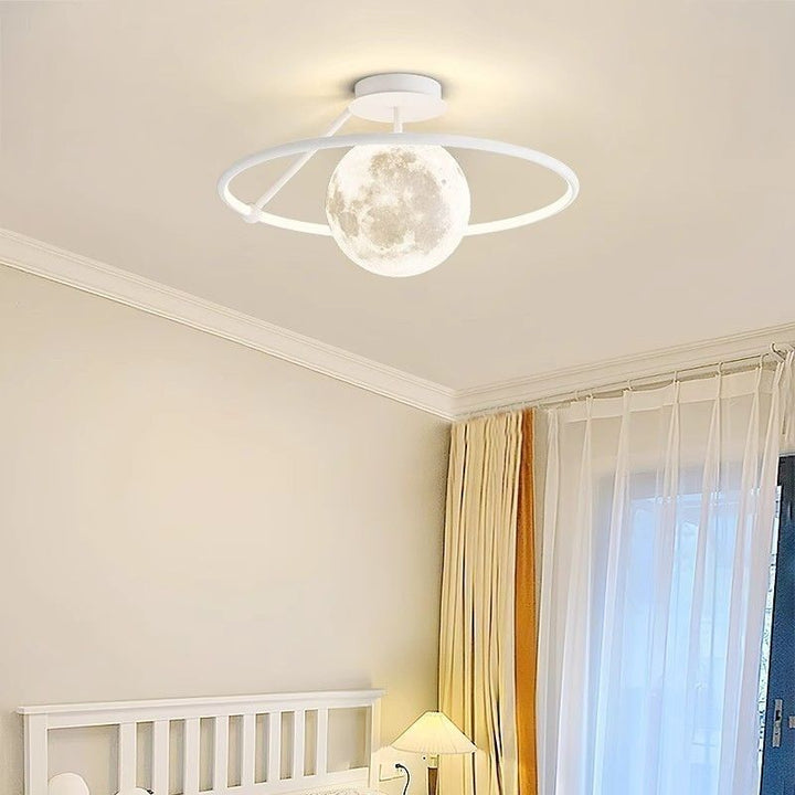 Contemporary Creative Moon LED Ceiling Light – Semi-Flush Mount in Iron, Acrylic &amp; Silicone for Bedroom