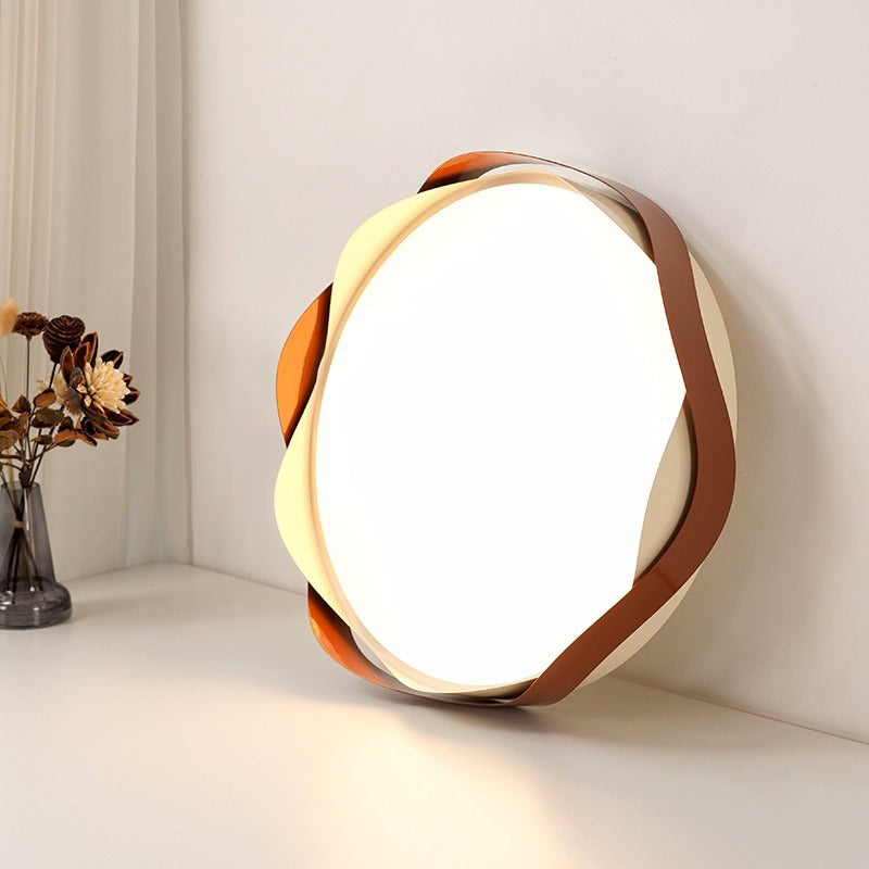 Traditional Vintage Round LED Ceiling Light – Wavy Edge Iron &amp; Acrylic Flush Mount for Bedroom